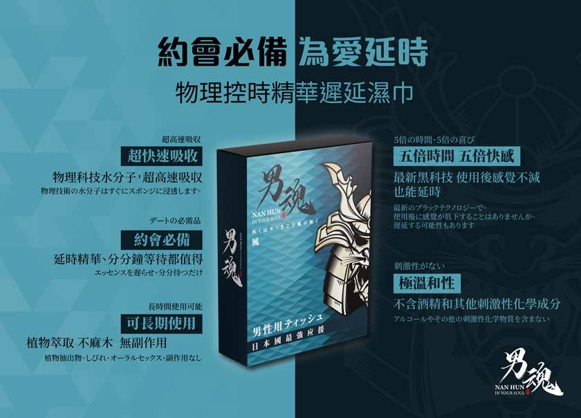 男魂 男用活力保養濕巾-風(快速延時) 5片裝 (成人用品)
