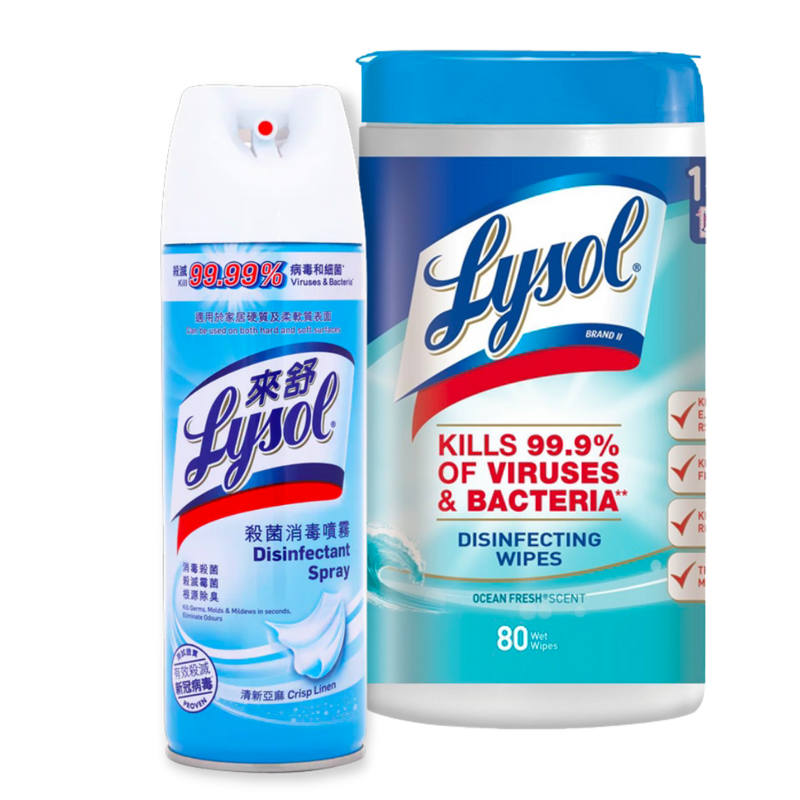 【套裝】Lysol Disinfectant Spray 消毒噴霧 ＋消毒濕紙巾 80 片 (款式隨機發貨)