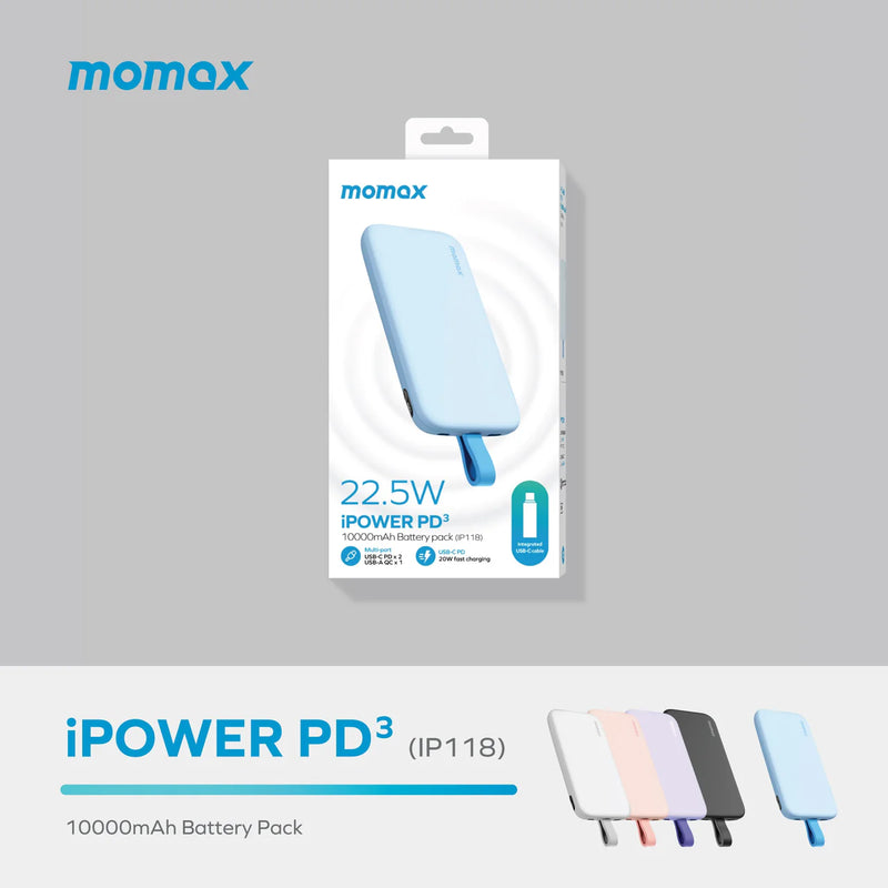 【3000分】Momax iPower PD3 10000mAh內置USB-C 流動電源充電器 IP118