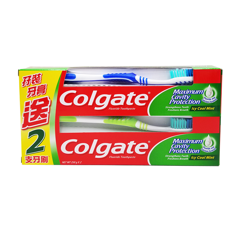 Colgate 高露潔 薄荷味牙膏孖裝 附 2 支牙刷 250 g x 2